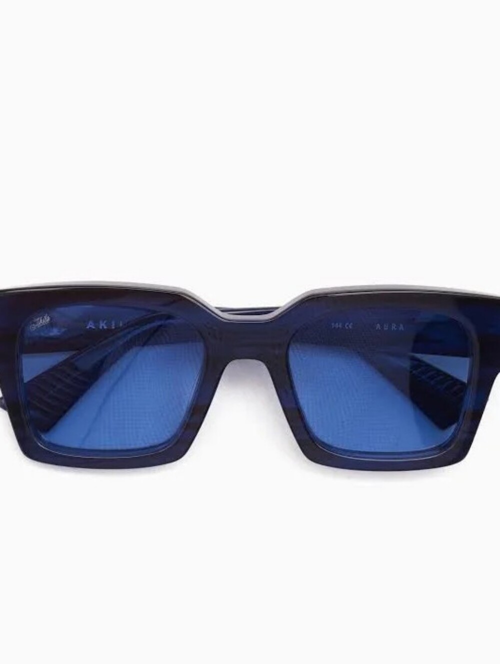 AKILA Aura Sunglasses Chunky Acetate Square Frame Blue NWOT With Case